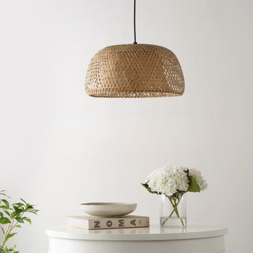 Mateo 18" Farmhouse Coastal Bamboo 180" Cord Plug-In or Hardwired LED Pendant - JONATHAN Y